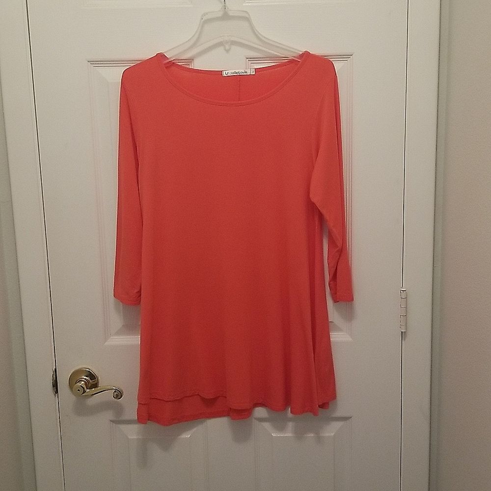 JollieLovin Coral Tunic 3/4 Sleeve Top Size Large